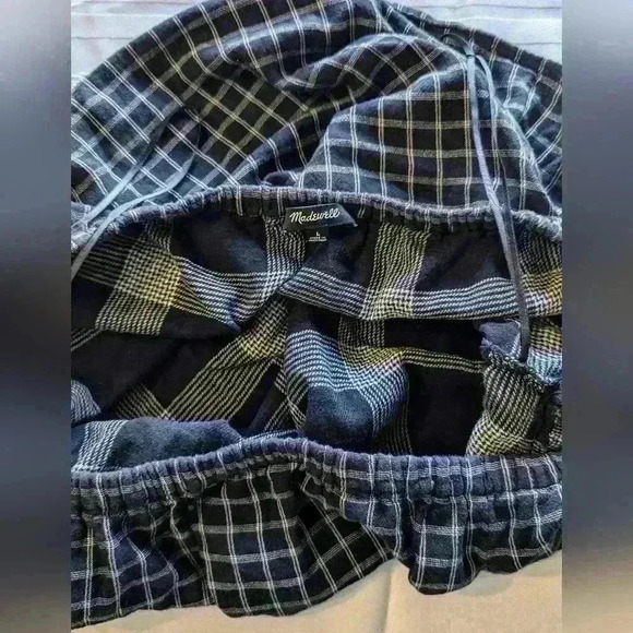 Madewell Plaid Off or On the Shoulder Top Sz Large Black/ White Tie Sleeves - Picture 7 of 8